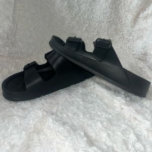 Black Steve Madden slides
